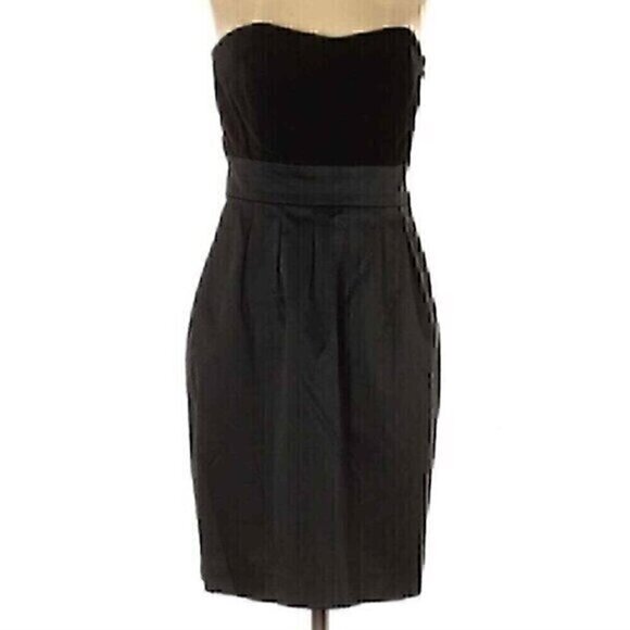 NEW NWT BANANA REPUBLIC Black Velvet Mixed Media Strapless Knee LBD Sheath Dress - Picture 1 of 12